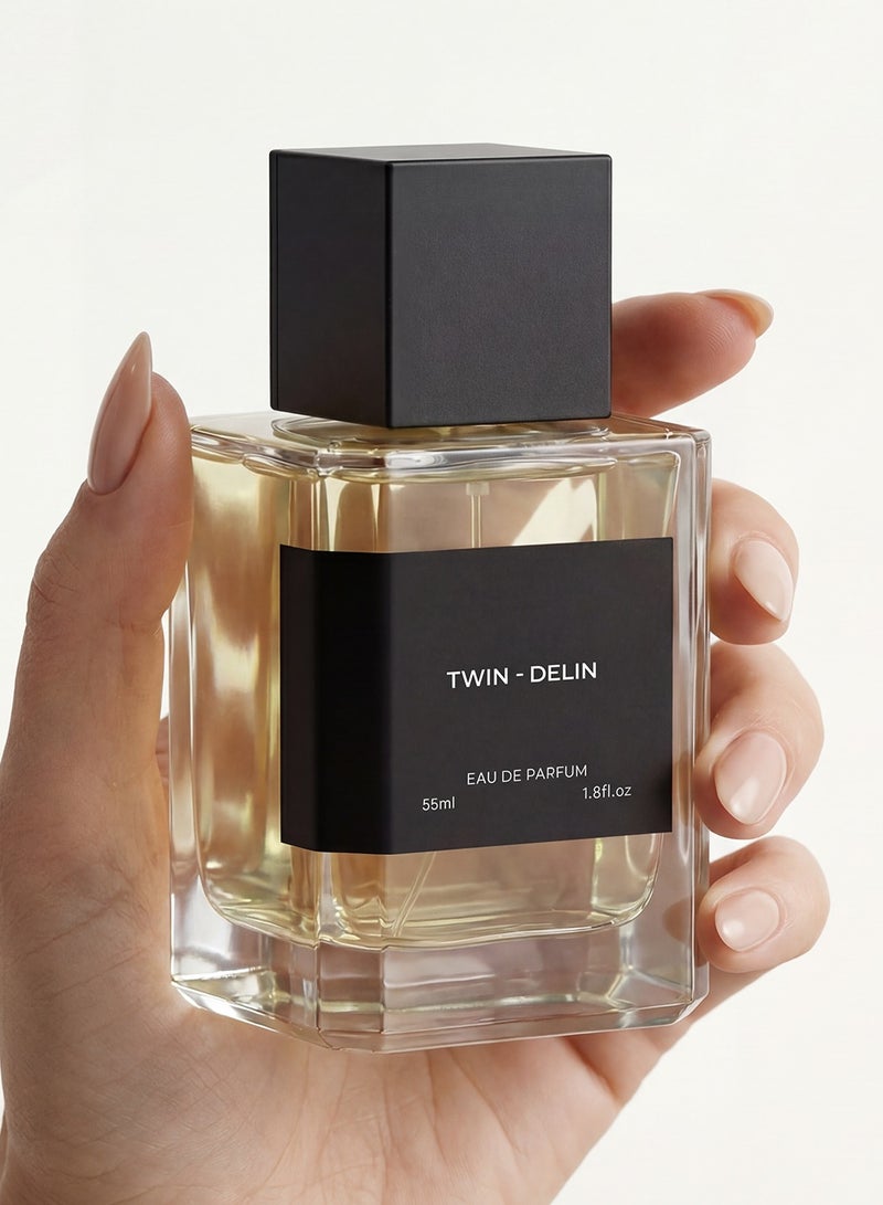 توين عطر ديلين أو دو بارفان 55 مل، عطر زهري فاكهي أنيق، عطر للجنسين يدوم طويلاً، يتميز بنفحات الليتشي والبرغموت والورد وزنبق الوادي والفانيليا والمسك وخشب الكشمير - Image 5